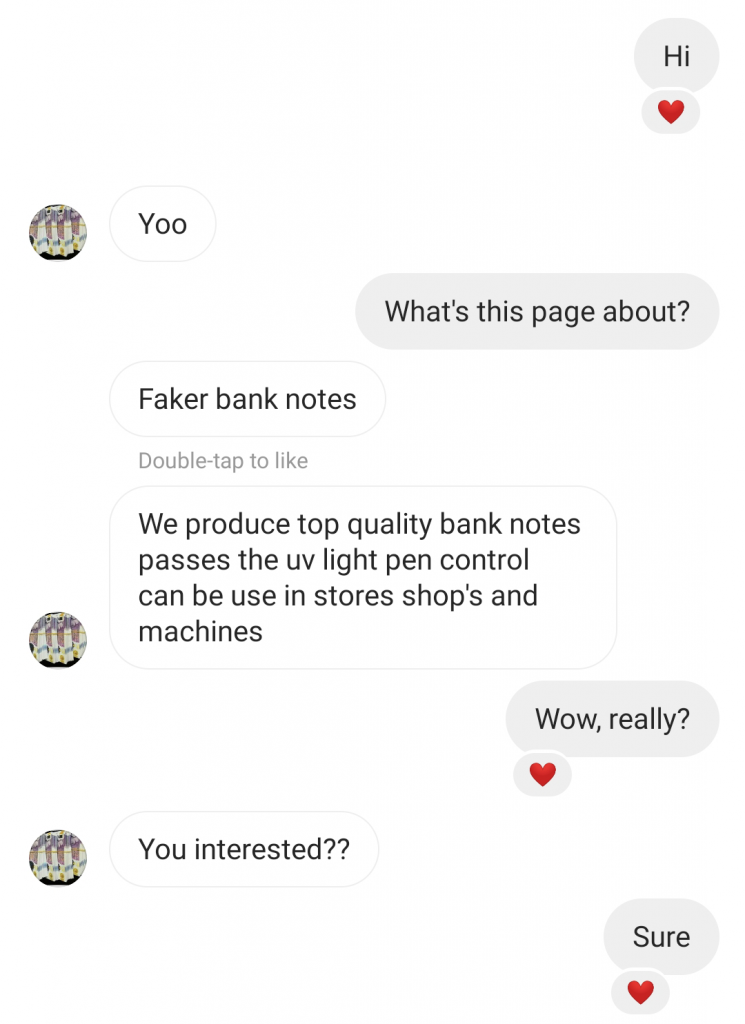 first messages with instagram seller