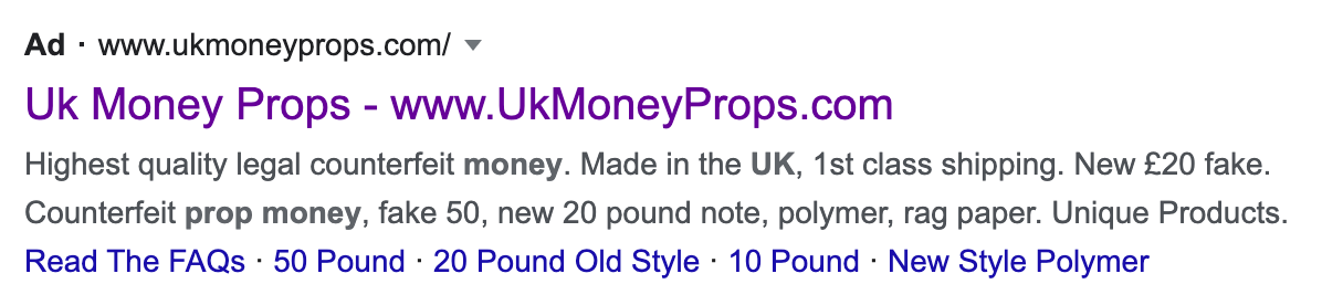 fake cash on google ads