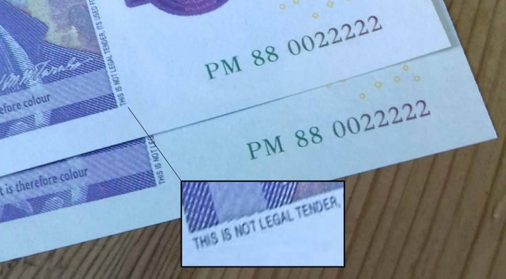 fake cash not legal tender