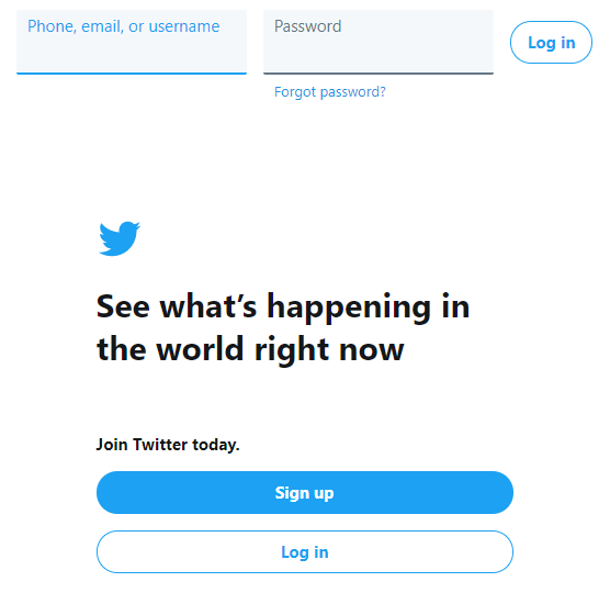 Twitter user account login page